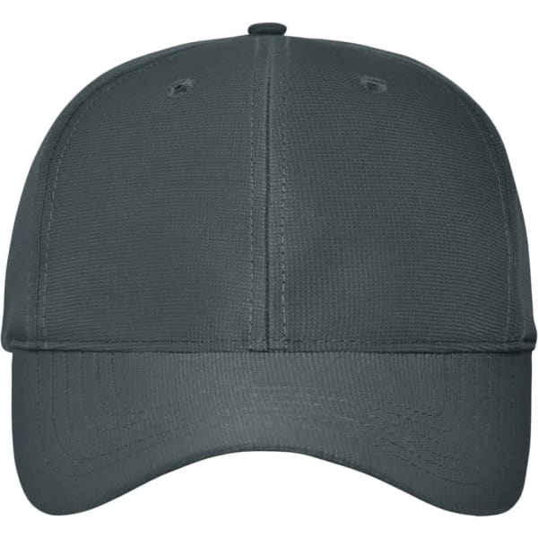 A grey six-panel workwear cap featuring a curved brim and a logo on the front.