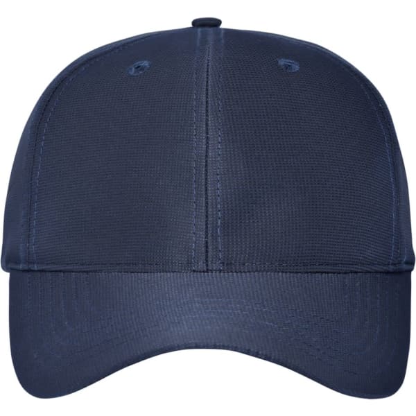 A navy 6-panel workwear cap with a structured design and a curved brim. It features a logo on the front.