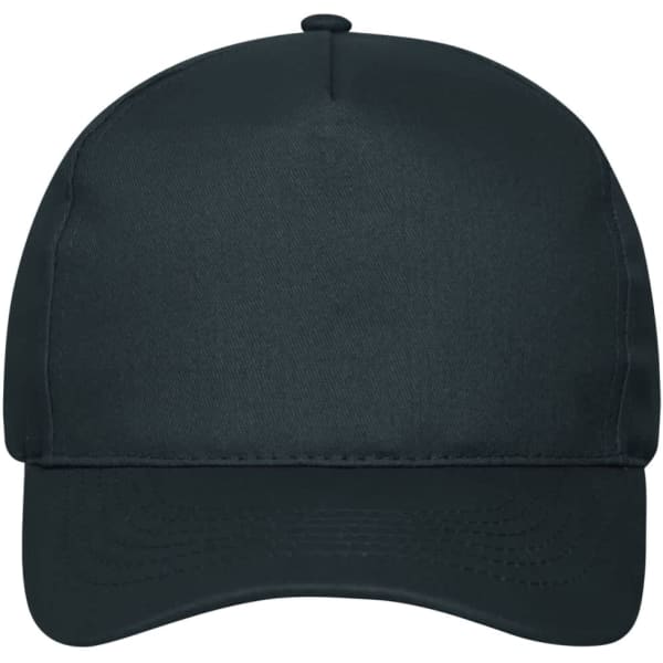 A green 5-panel cap made from bio cotton with a flat brim and an adjustable strap at the back.