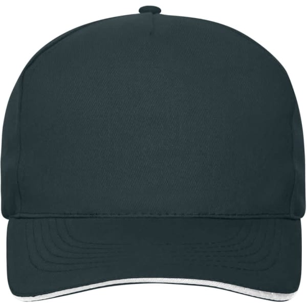 A dark green 5 Panel Sandwich Cap made of bio cotton, featuring a curved brim and a logo.