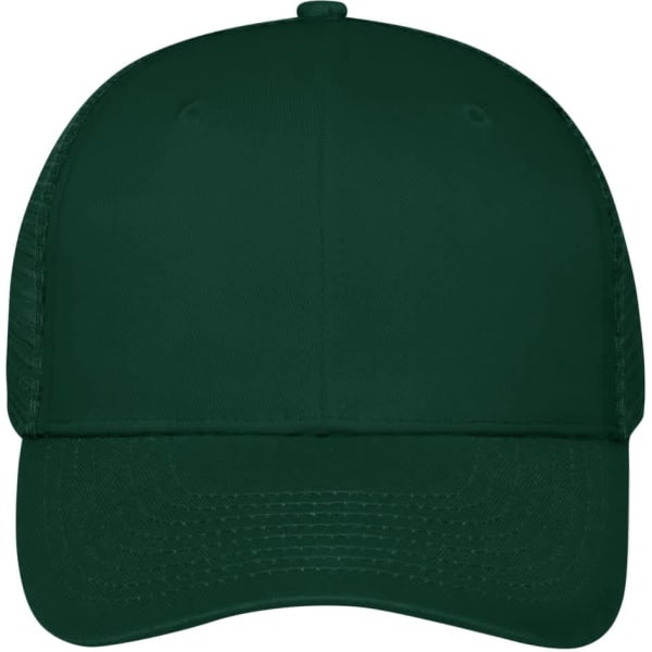 A dark green 6-panel mesh cap featuring a solid front and mesh sides, with a logo on the front.