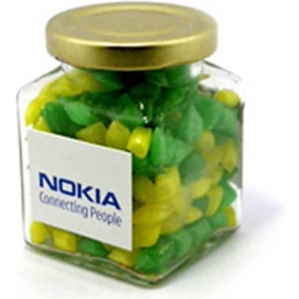 Glass Square Jar with Humbugs 140g