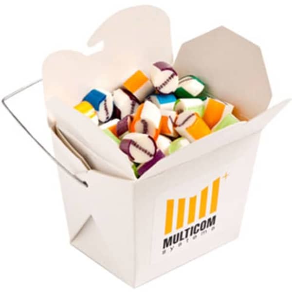 White Cardboard Noodle Box with Personalised Rock Candy 100g