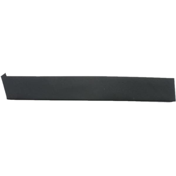 A black strip of material, possibly fabric or plastic, with a straight edge and one jagged edge.