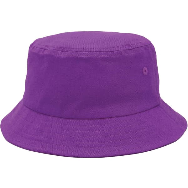 A bucket hat in vibrant purple featuring a simple design and a small logo.