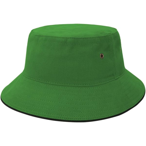 A green Sandwich Brim Bucket Hat featuring a simple design and a logo.