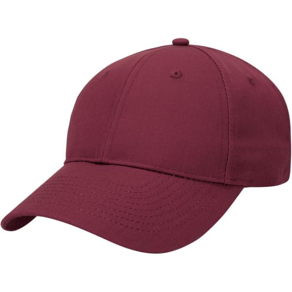 A maroon cap with a curved brim, featuring ventilation holes and a logo on the front.