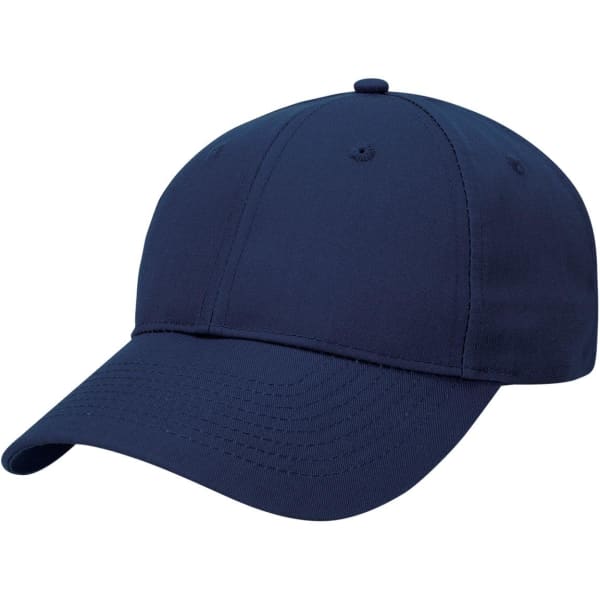 A navy Poly Viscose Cap with a structured design and curved brim, featuring a logo.