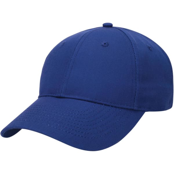 A blue Poly Viscose Cap featuring a curved brim and a solid design. It has a logo on the front.