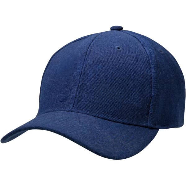 Acrylic cap in navy blue with a rounded crown and a curved brim. Features a logo on the front.