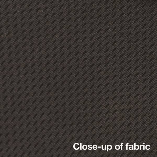 A close-up of a textured fabric in dark grey, showcasing its weave and material detail.