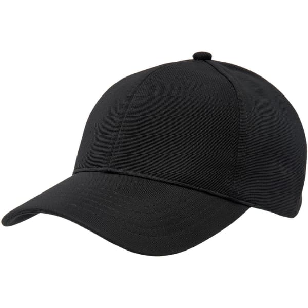 A black Ottoman cap featuring a structured design and curved brim, with a branding logo on the side.