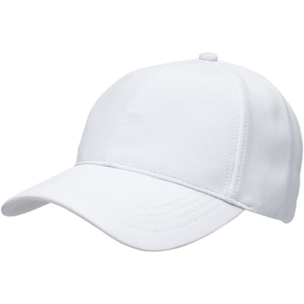 A white Ottoman cap with a curved brim and a small knob on top. It features a logo.