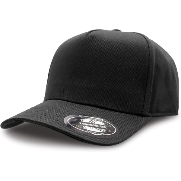 A black A-Frame cap featuring a curved brim and a logo on the side.