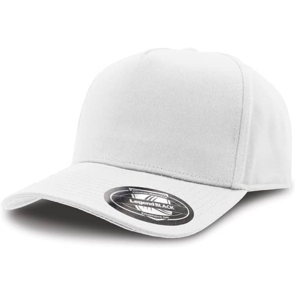 A white A-Frame cap with a structured crown and a curved brim, featuring a logo on the side.