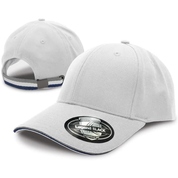 A grey cap with a curved brim and an adjustable strap at the back, featuring a logo on the front.