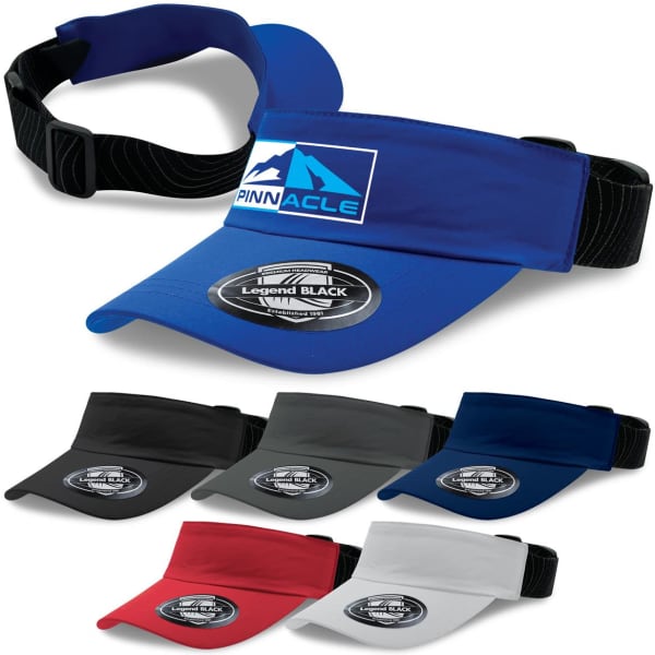 A range of Altitude Sports Visors in various colours, featuring a logo and an adjustable strap.