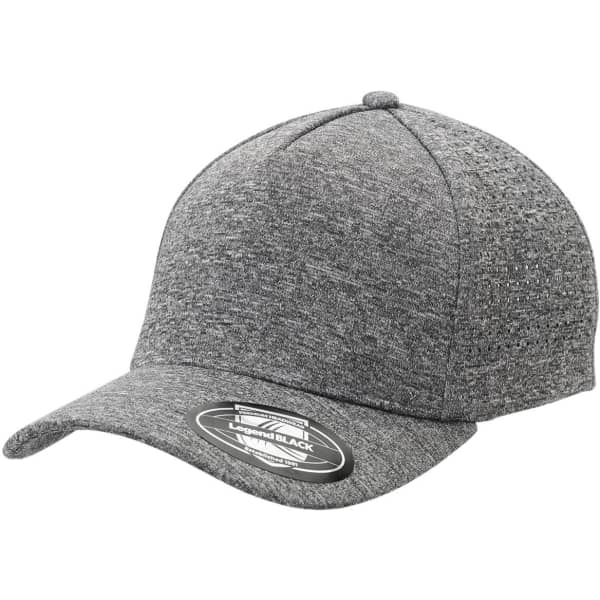 A grey cap with a textured design and a curved brim. It features a logo on the side.