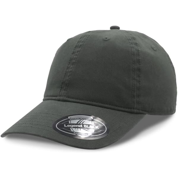 A black cap featuring a curved brim and a logo on the side, perfect for casual wear.