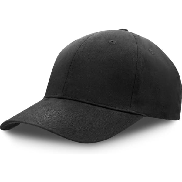 A black premium soft cotton cap with a curved peak and a logo on the front.