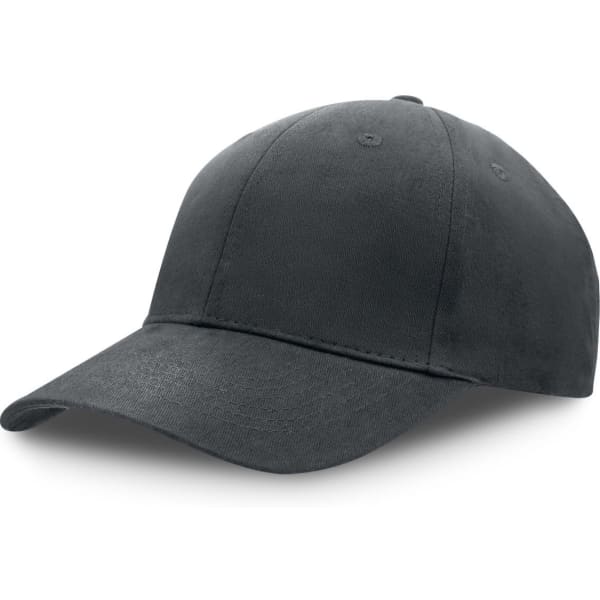 A premium soft cotton cap in a dark grey colour featuring an adjustable strap and a logo.