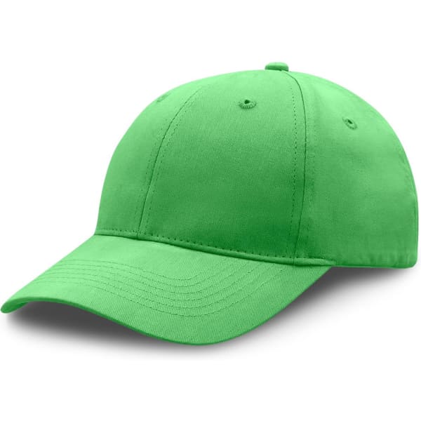 A green premium soft cotton cap with a curved peak and stitched detailing, featuring a logo on the front.