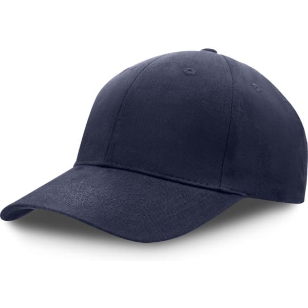 A dark navy premium soft cotton cap with an adjustable strap and a logo on the front.