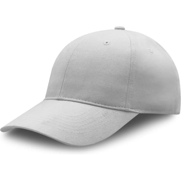 A grey premium soft cotton cap with a curved brim and adjustable strap at the back, featuring a logo.