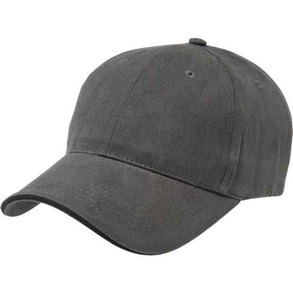 A grey cap with a soft fabric finish, featuring a curved brim and a logo on the front.