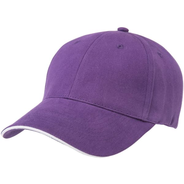 A purple cap with a curved brim and a logo on the front. It features a classic design.