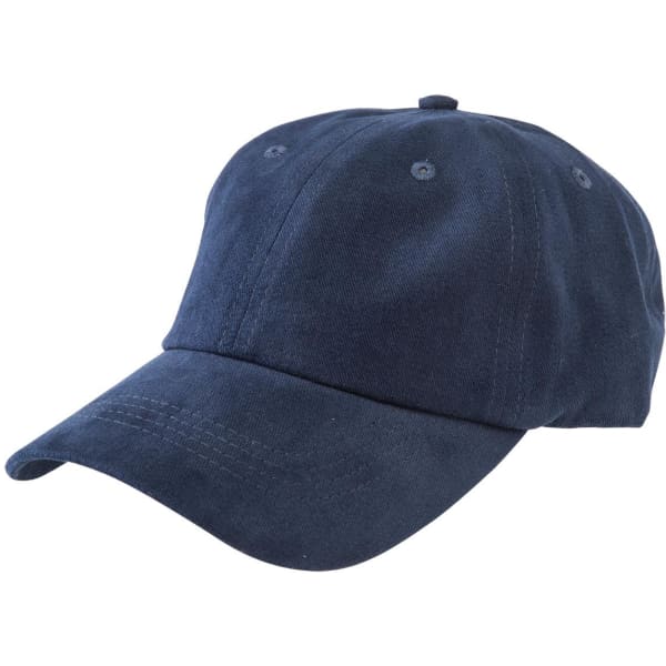 A navy brushed cotton chino cap with a curved peak and six ventilation eyelets. It features a logo on the front.