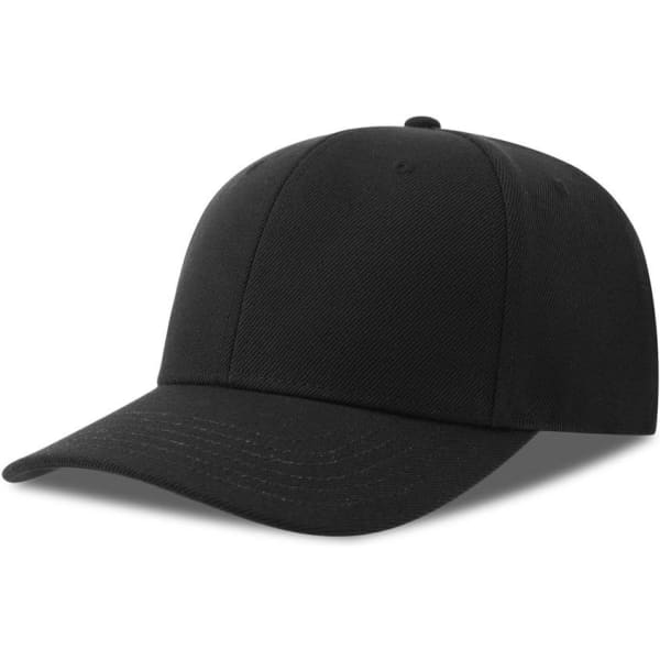 A black cap made from recycled polyester, featuring a curved brim and a structured design. It has a logo on the front.
