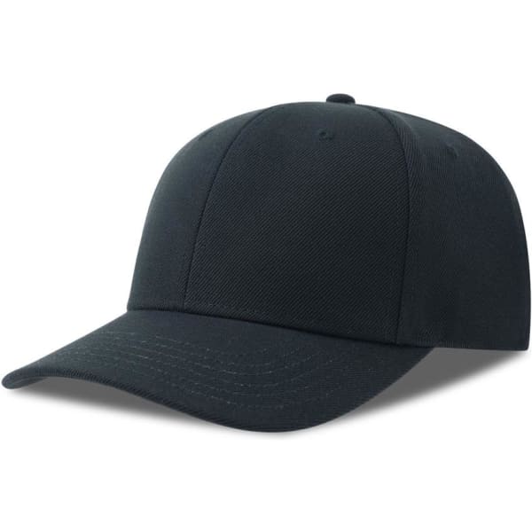 A black cap made from recycled polyester, featuring a structured design and a curved peak. It has a logo.
