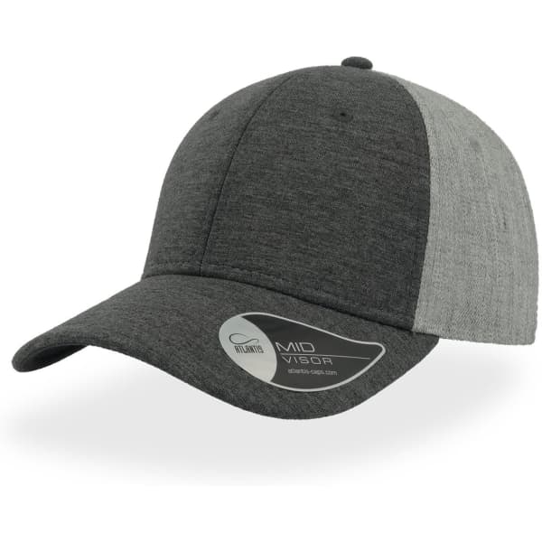 A cap featuring a grey and dark grey design, with a mid visor and branding on the side.