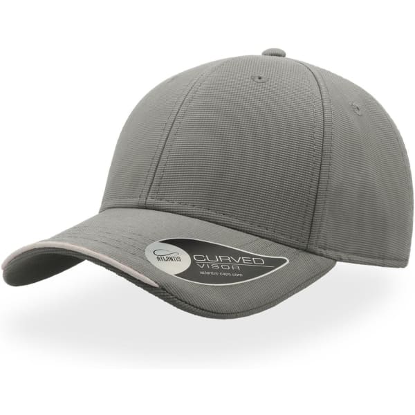A green cap with a curved visor and a logo on the side, featuring a textured fabric design.