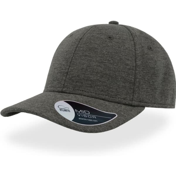 A grey cap with a mid visor and a logo. The fabric appears textured and soft.