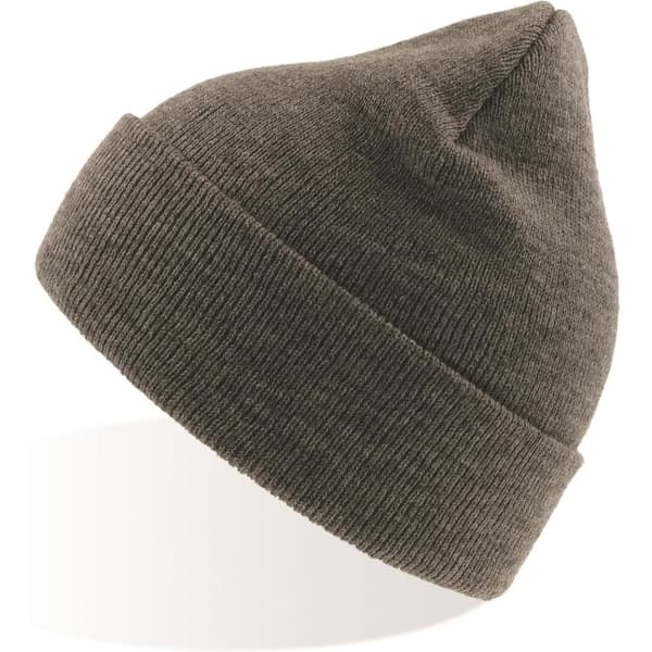 A grey Eko Beanie features a folded cuff and a form-fitting design. It has a logo branding on the side.