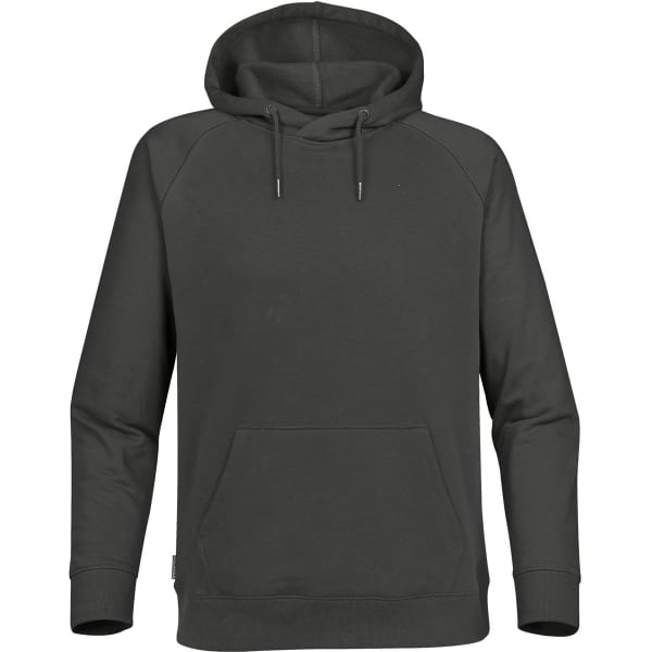 A dark green hoodie featuring a kangaroo pocket and a hood, with a logo on the front.