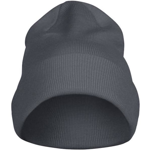 A grey Flexball Beanie featuring a ribbed design and a logo, positioned for a clear front view.