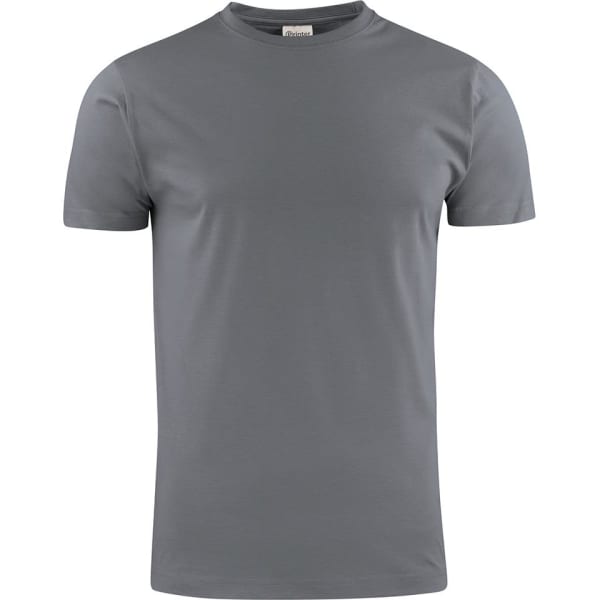 A grey men's t-shirt with a round neck and short sleeves. The shirt features a logo on the tag.