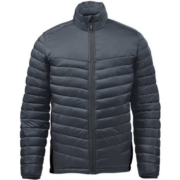 Men's Montserrat Thermal Jacket in dark grey with a quilted design and a high collar. Features a front zipper and side pockets.