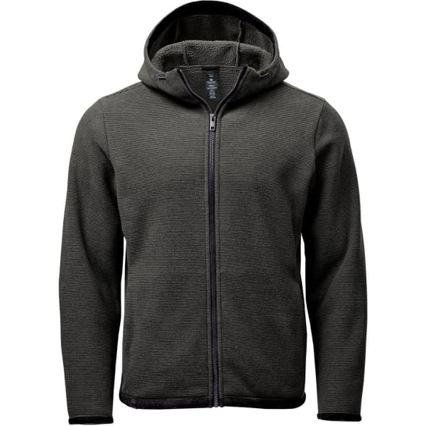 A green fleece hoody with a zip front and a hood, featuring a logo on the chest area.