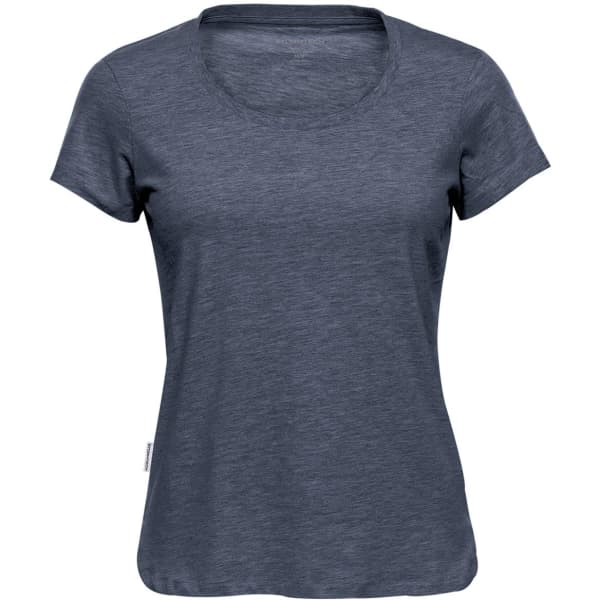 A women's crew neck tee in a dark navy colour, featuring short sleeves and a relaxed fit. The shirt has a brand logo.