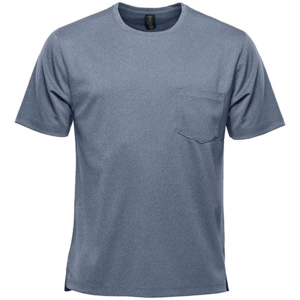 Men's Dockyard Performance Short Sleeve Tee in a blue-grey colour with a chest pocket and a logo.