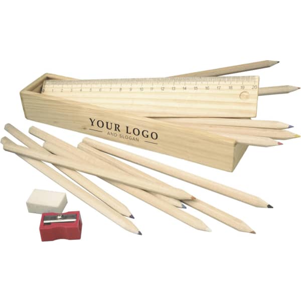 Wooden box with pencils