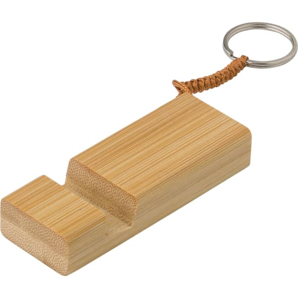 Bamboo key chain phone stand