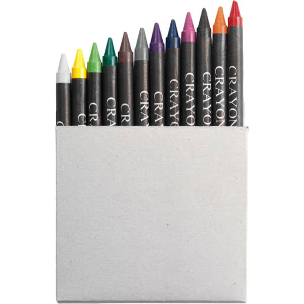 Cardboard box with crayons