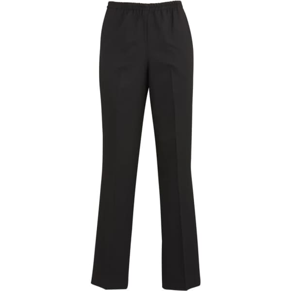 A pair of black women's easy fit pants with an elastic waistband, featured in a straight leg style.