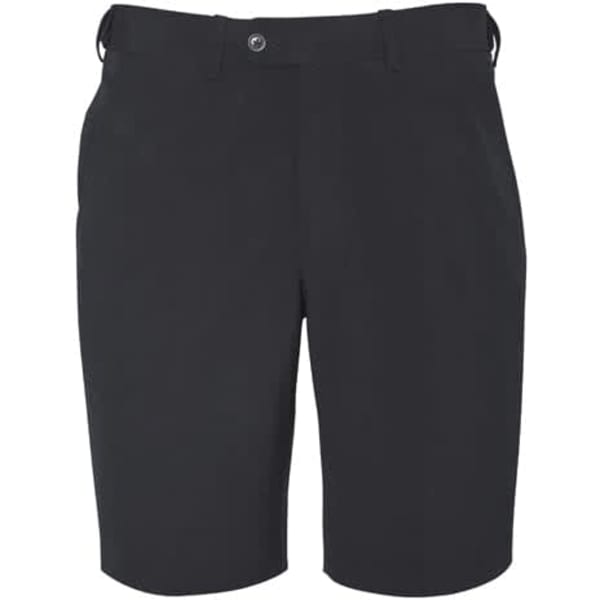 Men's adjustable waist shorts in black with a classic design, featuring front pockets and a logo.