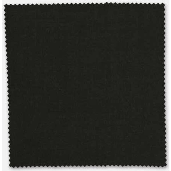 A square fabric swatch of dark green wool blend, featuring a serrated edge. It includes a branding logo.